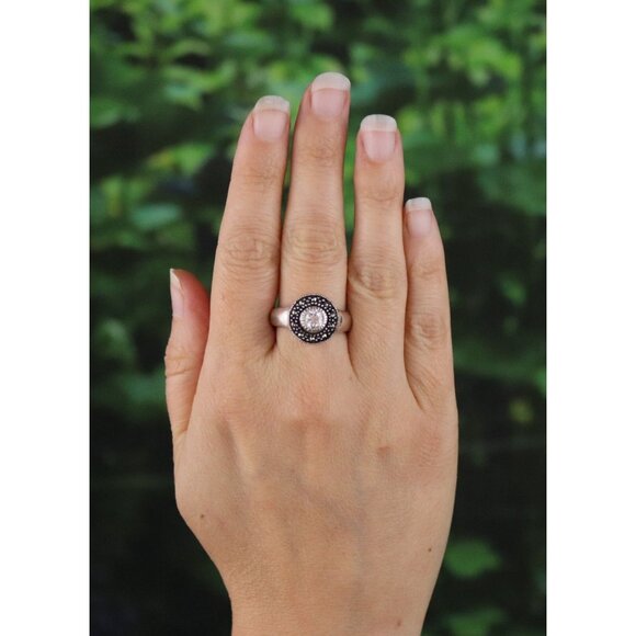 Sterling Silver Cubic Zirconia and Marcasite Ring Size 9 - Picture 2 of 7